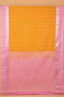 Yellow and baby pink retta pettu semi silk saree with blouse 3