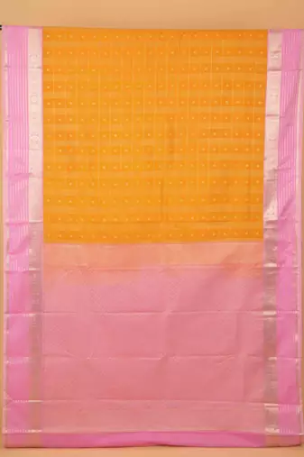 Yellow and baby pink retta pettu semi silk saree with blouse