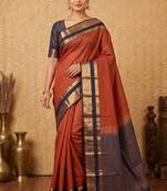 Rust and blue touch silk saree with blouse