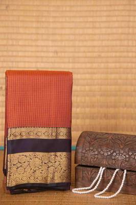 Rust and blue touch silk saree with blouse 2
