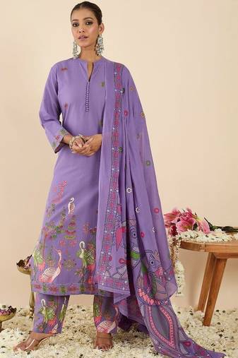 Women Ethnic Motifs Printed Regular  Cotton Kurta with Trousers & With Dupatta