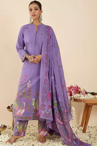 Women Ethnic Motifs Printed Regular Pure Cotton Kurta with Trousers & With Dupatta