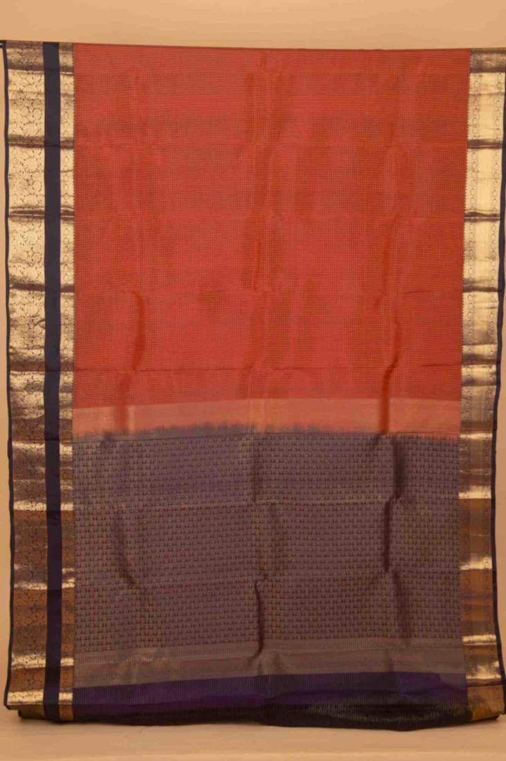 Rust and blue touch silk saree with blouse