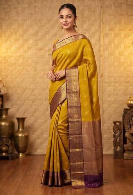 Mehendi green and purple soft silk saree with blouse 1
