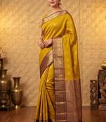 Mehendi green and purple soft silk saree with blouse