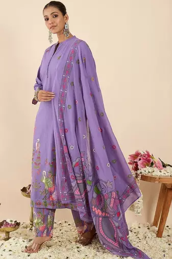 Women Ethnic Motifs Printed Regular Pure Cotton Kurta with Trousers & With Dupatta