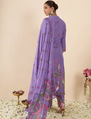 Women Ethnic Motifs Printed Regular Pure Cotton Kurta with Trousers & With Dupatta 4