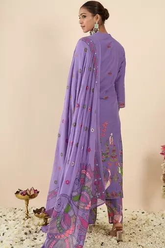 Women Ethnic Motifs Printed Regular Pure Cotton Kurta with Trousers & With Dupatta