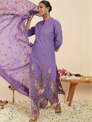 Women Ethnic Motifs Printed Regular Pure Cotton Kurta with Trousers & With Dupatta 5