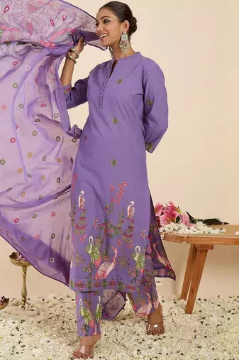 Women Ethnic Motifs Printed Regular Pure Cotton Kurta with Trousers & With Dupatta