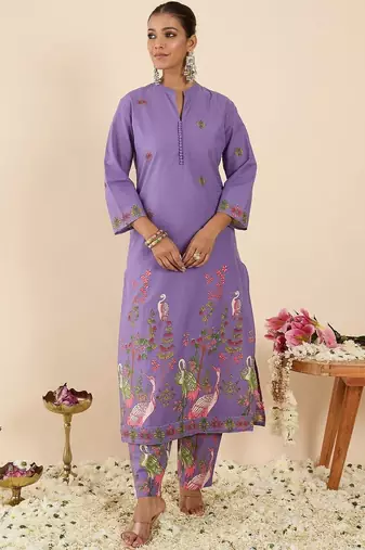 Women Ethnic Motifs Printed Regular Pure Cotton Kurta with Trousers & With Dupatta