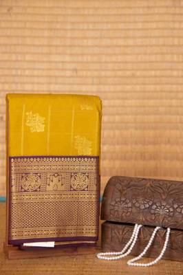 Mehendi green and purple soft silk saree with blouse 2
