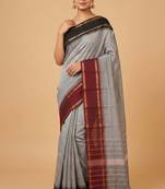 Grey with black and pink retta pettu kanchi cotton saree with blouse