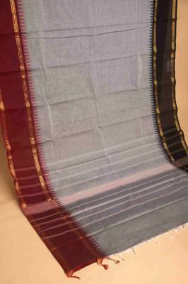 Grey with black and pink retta pettu kanchi cotton saree with blouse 3