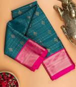 Peacock green and pink semi silk saree with blouse