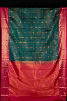 Peacock green and pink semi silk saree with blouse 2