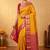 Yellow and pink zari checked silk saree with blouse