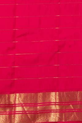 Yellow and pink zari checked silk saree with blouse 4
