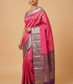 Pink and purple brocade silk saree with blouse