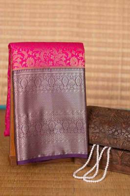 Pink and purple brocade silk saree with blouse 2