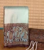 Blue and brown tissue silk saree with blouse