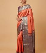 Orange and brown brocade silk saree with blouse