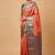 Orange and brown brocade silk saree with blouse