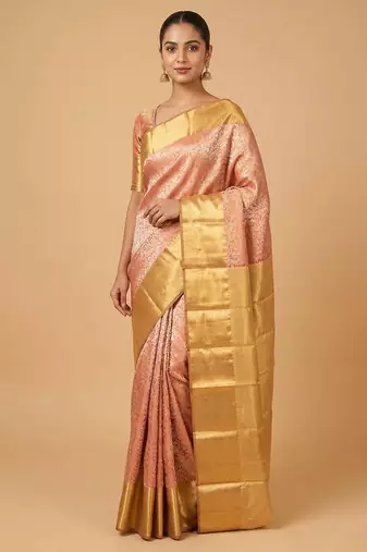 Red and gold tissue silk saree with blouse