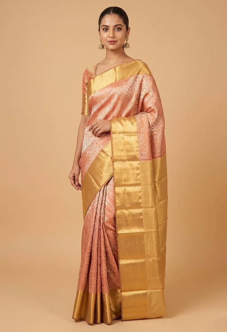Red and gold tissue silk saree with blouse