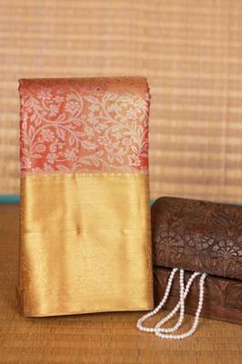 Red and gold tissue silk saree with blouse 2