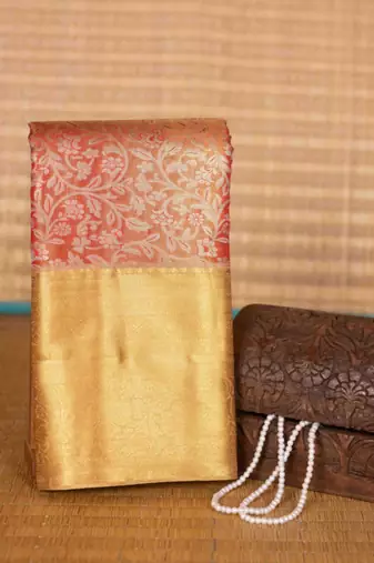 Red and gold tissue silk saree with blouse