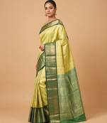Yellow and green tissue silk saree with blouse