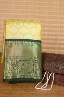 Yellow and green tissue silk saree with blouse 2