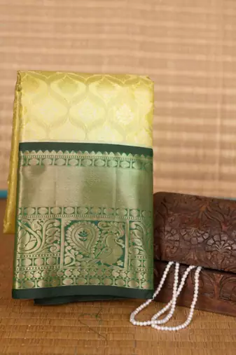 Yellow and green tissue silk saree with blouse