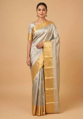 Silver tissue silk saree with blouse 1