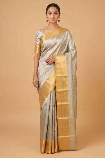 Silver tissue silk saree with blouse
