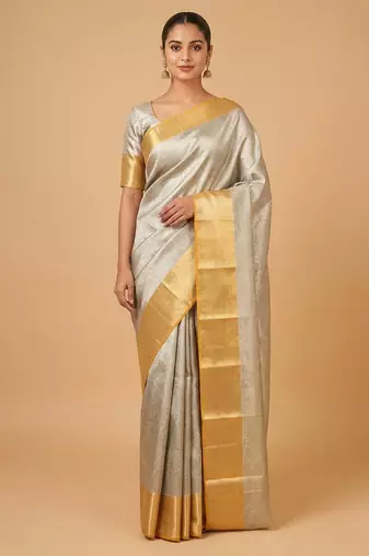 Silver tissue silk saree with blouse