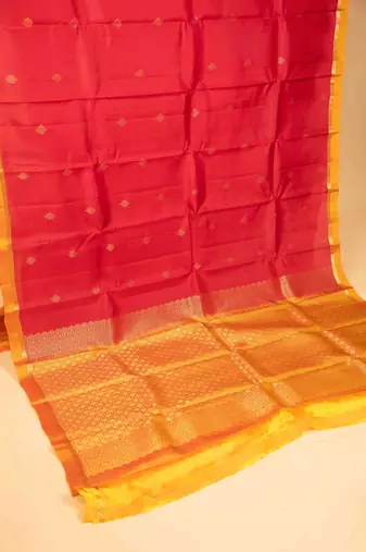 Red and kolam touch silk saree with blouse