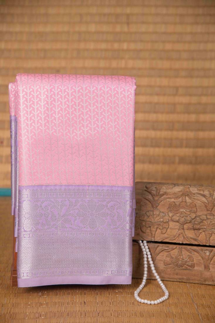 Pastel pink and lavender brocade semi silk saree with blouse