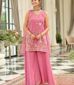 Floral Embroidered Thread Work Kurta with Palazzos & Dupatta