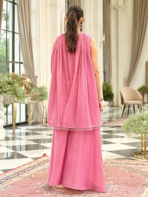 Floral Embroidered Thread Work Kurta with Palazzos & Dupatta 5