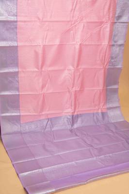 Pastel pink and lavender brocade semi silk saree with blouse 2