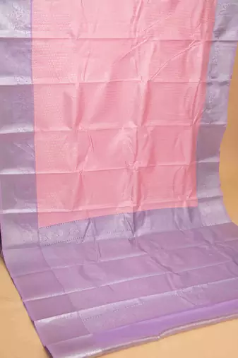 Pastel pink and lavender brocade semi silk saree with blouse