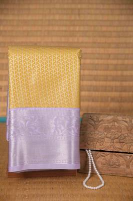 Golden designer brocade semi silk saree with blouse 1