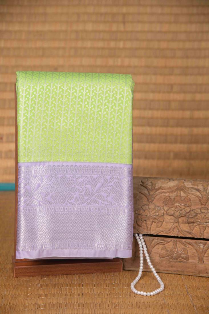 Mint green and lavender bridal silk saree with blouse