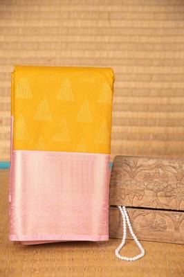 Mustard and pastel pink designer semi silk saree with blouse 1