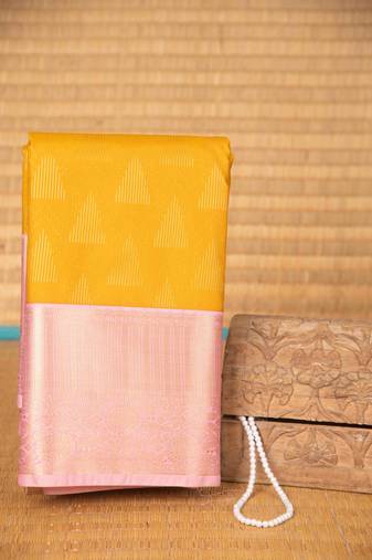 Mustard and pastel pink designer semi silk saree with blouse