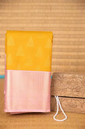 Mustard and pastel pink designer semi silk saree with blouse