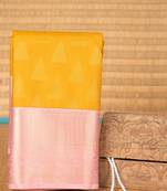 Mustard and pastel pink designer semi silk saree with blouse