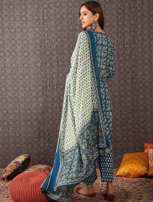 Women Ethnic Motifs Printed Cotton Kurta with Trousers & Dupatta 5